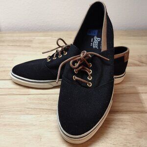 Bass Deck Shoes Black Canvas & Leather Women's Size 6 1/2  NOS